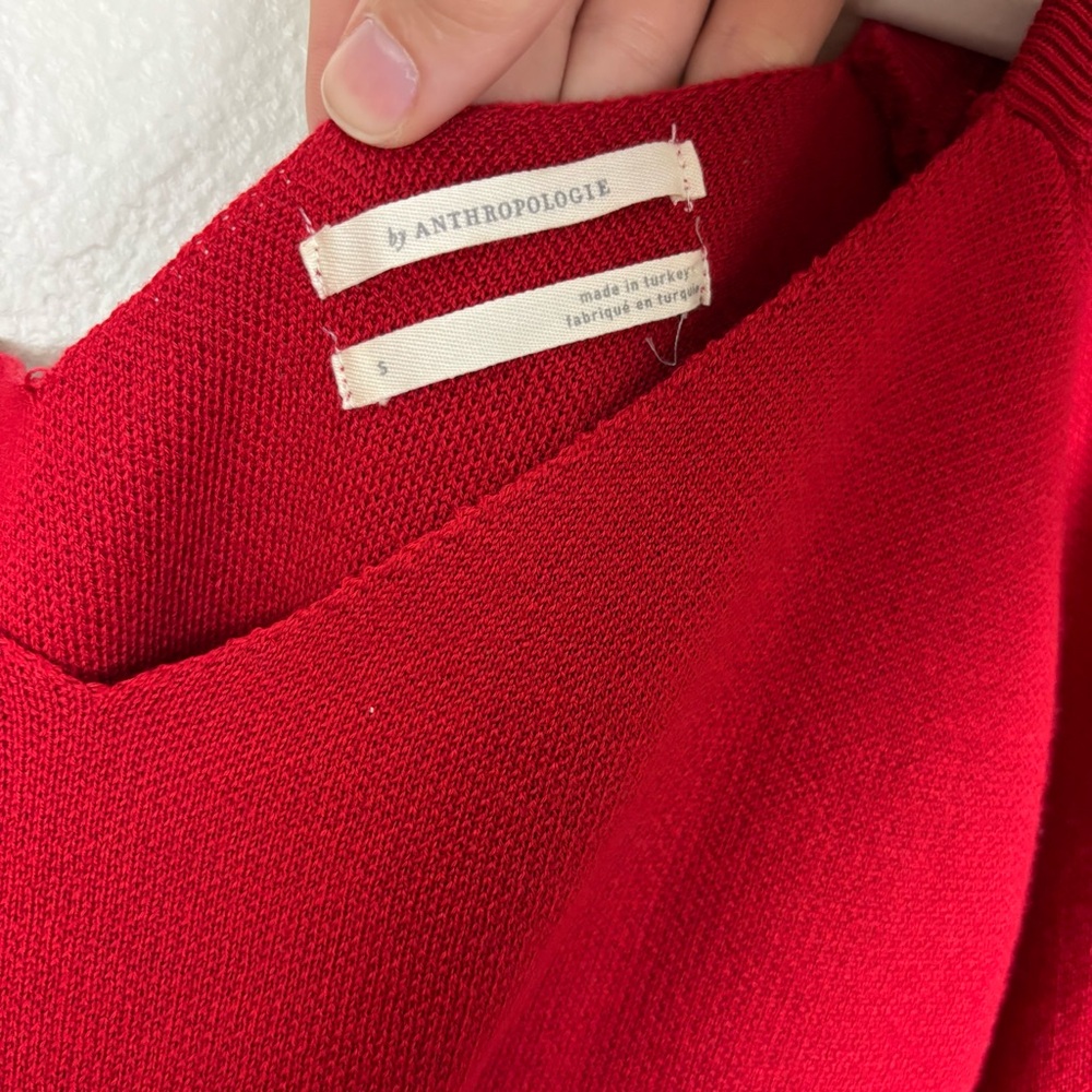 Anthropologie Sweetheart Puff Sleeve Sweater Small Red Balloon Sleeve Pullover - Picture 3 of 6